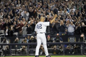 The great Mariano Rivera leaving the field at Yankee Stadium for the last time.