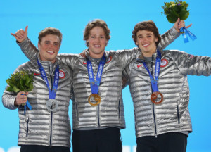 American freestyle ski champions Joss Christensen, Gus Kenworthy, and Nick Goepper. 