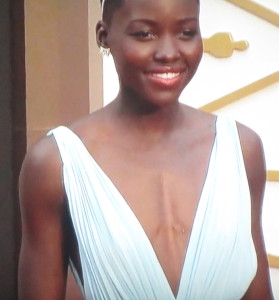 I do like Lupita's dress, but look at her horrible chest area.  Why feature it? Photo by Karen Salkin.