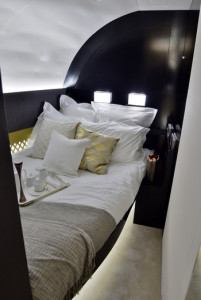 A bed in a new Residence on Etihad Airways.