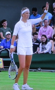 Vika Azarenka's casual yet adorable outfit.  (It looks much better in action, by the way.) Photo by Karen Salkin.
