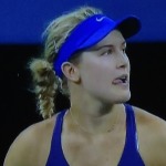 Can you see Genie Bouchard's kabuki-like face make-up? Doesn't that look weird?  Photo by Karen Salkin.