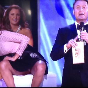 Miss Tennesse, flashing us on live TV!  (It's not the pretty girl whose face we see.) Photo by Karen Salkin.
