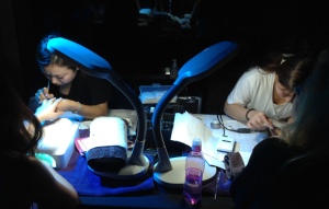 ES Nail techs doing artistic gel manicures.  Misako Matsui is on the left. Photo by Karen Salkin.