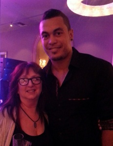 Karen Salkin (wearing glasses to disguise the fact that she had cried all her make-up off in the above-mentioned screening, so  don't judge) and Giancarlo Stanton. Photo by Alice Farinas.
