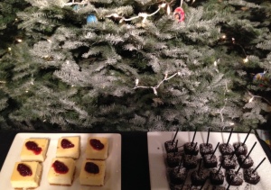 The delicious desserts, served by one of the beautiful Christmas trees.  Photo by Karen Salkin.