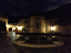 The Greystone Mansion courtyard at night.  Eerie!  Photo by Karen Salkin.