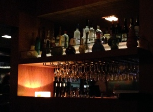 It was really dark in there, but this is part of the attractive bar.  Photo by Karen Salkin.