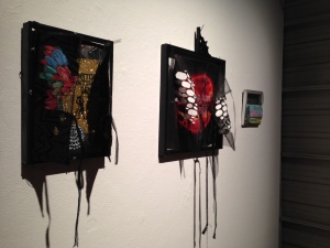 Some of the artwork of Jason Jones. The one I especially love is the tiny on on the right. Photo by Karen Salkin.