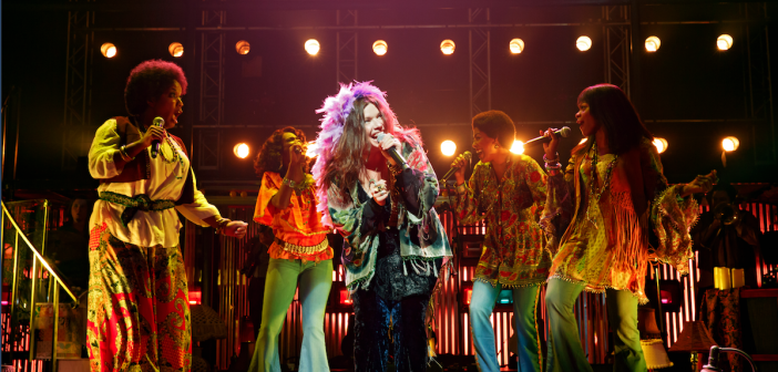 Mary Bridget Davies as Janis Joplin, front and center. Photo by Joan Marcus.