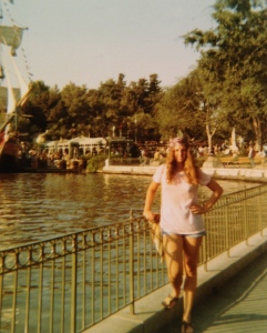 Karen Salkin, as a teen-ager at Disneyland for the first time, (with a scarf on her head.)  Don't judge.  Photo by Krishna.