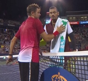 Stan Wawrinka being nice to Nick Kyrgios even after that nasty incidient.