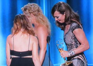 Amy Poehler, Amy Schumer, and Allison Janney all looking far from glam!  And this is on stage! Photo by Karen Salkin.
