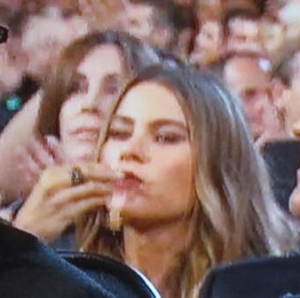 It was hard to capture Sofia Vergara dropping the food out of her mouth, in a still, but if you look closely, you can see it there. Photo by Karen Salkin.