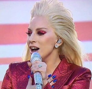 Lady Gaga's red, white, and blue outfit theme.  Love that eyeshadow!