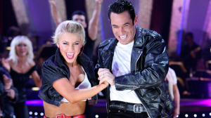 I found this pic of Julianne Hough (with Helio Castroneves) from her second season on Dancing With The Stars, (which she won, of course.)  Portent of things to come, right?