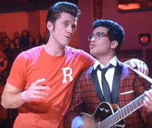 Aaron Tveit on the left (does that man look like a teen-ager to you?!,) and Jordan Fisher on the right. Photo by Karen Salkin.