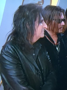 Alice Cooper's filthy hair, next to Johnny Depp's only dirty hair! Photo by Karen Salkin.