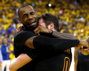 LeBron James embracing Kevin Love the second they won the Championship. 