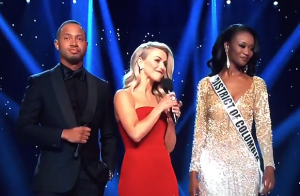 Miss DC getting the easiest question in the history of the contest.  Julianne Hough's face says it all, while her co-host, Terrence J, lets his boredom with the whole procedure shine though.