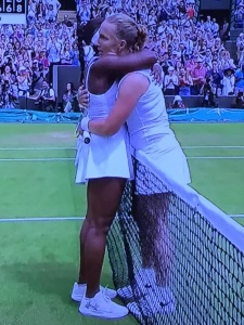 Sloan Stephens embracing Svetlana Kuznetsova, right after Sveta had just beaten her.  It's great to see sportsmanship like that! Photo by Karen Salkin.