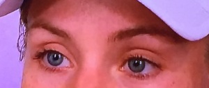 Wimbledon semi-finalist Angelique Kerber's lovely eyes.  Aren't they just perfect for make-up?!  So much lid area!  I love that!  Photo by Karen Salkin. 