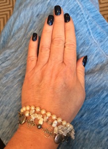 Just had to include this last pic of my navy blue nails, (that I did myself, by the way,) which matched the Levi's jean jacket gifts, and my pearl bracelets, which went along with the title of the event! Photo by Karen Salkin.