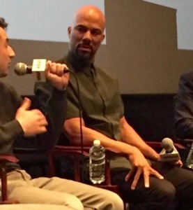 Common, wondering what the heck his fellow songwriter, Justin Hurwitz, (who wrote the music for LaLa Land,)  is going on and on about, when Common came up with his song for the documentary, 13th, in about a nano-second, and recorded it in one take!  Photo by Karen Salkin.