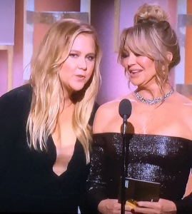 This one is a double-dip of unaware peeps.  Amy Schumer, on the left, does not think she's fat, and Goldie Hawn, on the right, is plastic surgeried-out! Photo by Karen Salkin.