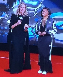 Charissa Thomson and Taraji P. Henson, two of the worst fashion disasters in Superbowl history!  Photo by Karen Salkin.
