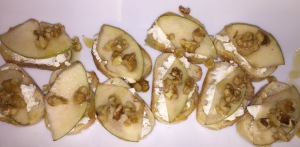 The pear and blue cheese hors d'oeuvres.   Photo by Karen Salkin.