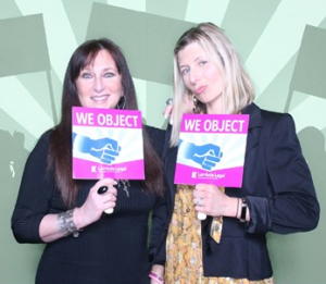 Karen Salkin and Lucia Singer-McCarthy in the photo booth.