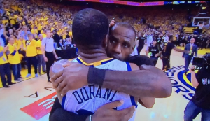 LeBron James hugging Kevin Durant after the latter's victory. Photo by Karen Salkin, as is the big one at the top of this page.