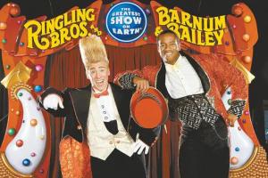 Bello, (on the left, with the Ringmaster on the right,) in one of the offical promo pix for the Ringling Bros. Circus!