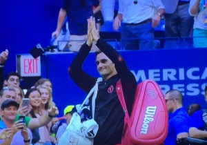 My beloved Roger Federer bidding farewell to the 2017 US Open.  Photo by Karen Salkin.