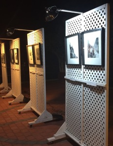 Part of the outdoor photo exhibit of old Italian movie stills, in honor of the Maestro, in the Theatre Raymond Kabbaz courtyard.  Photo by Karen Salkin.