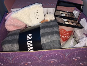 The already-packed Winter box that you can order yourself.  I've already been using everything in it, including rocking those cozy socks as I'm writing this!!!  Photo by Karen Salkin.