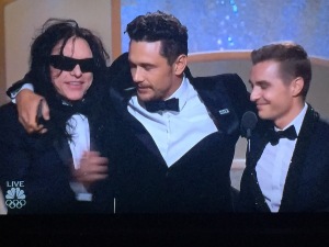 James Franco in the center, with his little brother, Dave Franco, on the right, and the maniac Tommy Wiseau on the left. Photo by Karen Salkin.