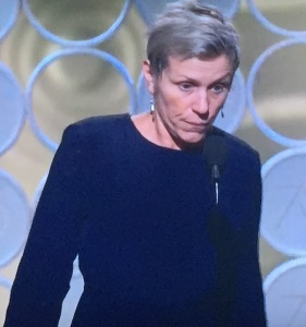 Frances McDormand.  Why would she show-up looking like this?  Did she forget that she was nominated? Photo by Karen Salkin.