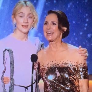 Laurie Metcalf on the right, with the great mesh on the top of her dress.  I left Saoirse Ronan in the pic, on the left, just because she's so lovely. Photo by Karen Salkin.