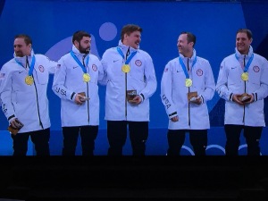 The Champion US Men's Curling Team! (Although a mistake was made and they awarded the Women's medals by accident!) Photo by Karen Salkin.