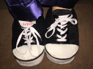 Karen Salkin's silk PJs and adorbs slippers. Photo by Karen Salkin.