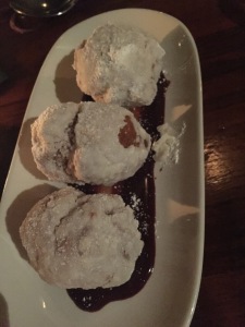 The Buttermilk Zeppole.  They didn't look this unappetizing in person (but close.) It's just so dark in Sotto that all my pix came out like this.  Photo by Karen Salkin.