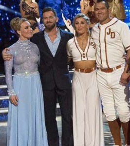 The two couples who were already elimated on the very first show of the season!: (L-R) Jamie Anderson (with the good natural boobs)  with Artem Chigvintsev, and Emma Slater with Johnny Damon.
