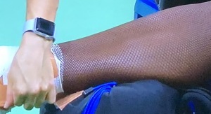 Serena Williams' fishnet tights.  Photo by Karen Salkin.