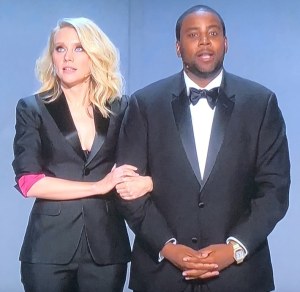 SNL's Kate McKinnon and Kenan Thompson. Photo by Karen Salkin, as is the big one of the massive Emmys arrivals at the top of this page.