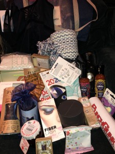 Just some of the contents of the giant Secret Room Events VIP gift bags.  Photo by Karen Salkin.