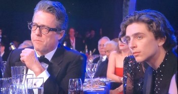 This pic is apropos of nothing.  I just thought it's really interesting to see the old guard, Hugh Grant, and new guard, Timothee Chalamet, together, equally puzzling over what someone was saying on stage.  Photo by Karen Salkin.