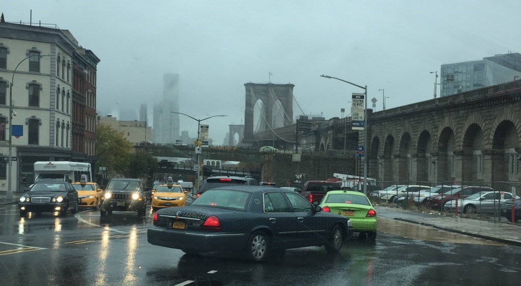 On the way to the Brooklyn Bridge in the rain. Photo by Karen Salkin.