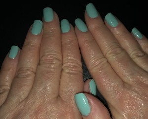 Karen Salkin's St. Patty's Day nails! Can you figure-out which polish from above she chose for them?  Ready--it's the thrid one from the right. Photo by Mr. X.